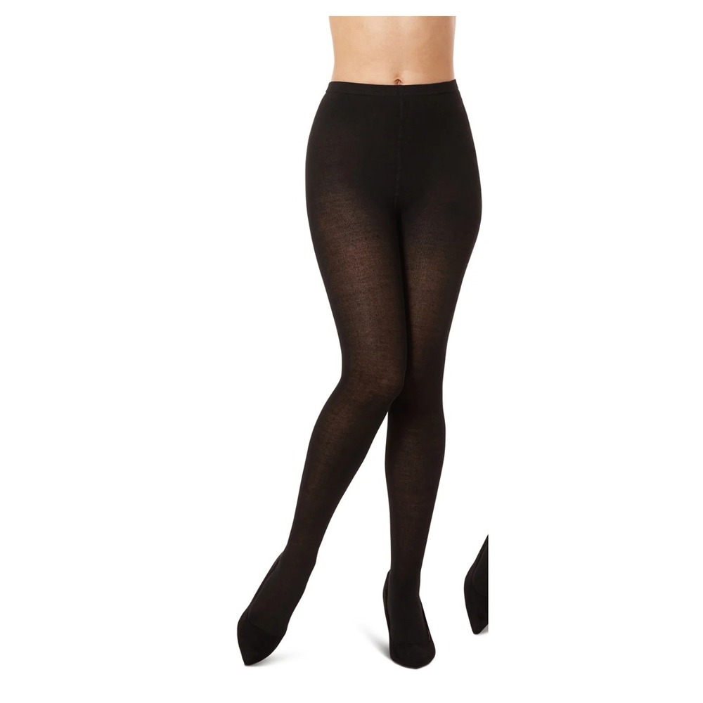MeMoi Black Ribbed Knit Footed Tights MJB-300 Size S/M - Picture 2 of 6